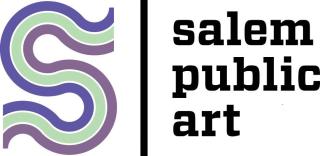 Salem Public Art written in black text with large S to left in blue, purple and green