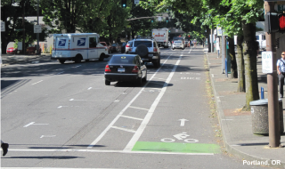 Parking-protected bike lane in Portland, Oregon. Photo courtesy of NACTO.