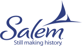 Salem, MA city logo spells Salem in a cursive font with the tagline "Still making history" below.